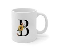 Wodevor Funny Coffee Mugs Black Monogram Initial Letter B Coffee Cups Sunflower Rose Floral Spring Encouragement Ceramic Mugs Mock Up Gifts for Best Friend Adults Mommy Ladies 11oz White