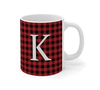 Wodevor Funny Coffee Mugs Initial Letter K Coffee Cup Monogram Buffalo Check Modern Ceramic Mugs Mock Up Gifts for Men Adults Wife Papa 11oz White