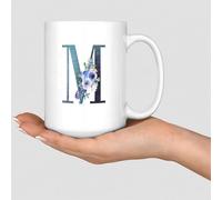 Wodevor Funny Coffee Mugs Initial Letter M Blue Monogram Accent Mugs Peonies Flower Blue Purple Sarcastic Ceramic Mugs Mock Up Gifts for Sister Him Family Uncle 15oz White