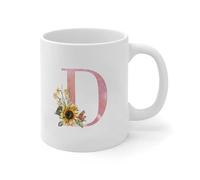 Wodevor Funny Coffee Mugs Pink Monogram Initial Letter D Coffee Mugs Cups Greenery' Shrubs Plants Elegant Ceramic Mugs Mock Up Gifts for Sister Daughter Family Senior Citizens 11oz White