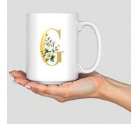 Wodevor Initial Letter G Monogram Gold Coffee Mugs 15oz Flowers Monogram Name Personalised Coffee Cup Gift for Friends Coworkers Boss Employee Adults Ceramic White
