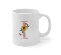 Wodevor Pink Monogram Initial Letter I Coffee Mugs White Greenery' Shrubs Plants Ceramic Coffee Mugs Cups Funny Home White Glossy Mug Christmas Fathers Day Birthday Gift for Grandad Couple 11oz