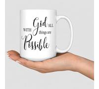 Wodevor with God All Things are Possible Mug White Ceramic Coffee Cups Funny Morning Mugs Father's Graduation Gift for Mum Couple 15oz