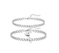 WODFOO Magnet Couple Bracelet for Women Men A-Z Initial Silver Bracelet Stainless Steel Cuban Link Chain Adjustable Valentines Day Gifts for Him Her, One Size, Metal, no gemstone