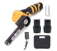 WODHMIEY 16.8V Cordless Belt Sander Electric File with 2 Batteries & Sanding Belts 60 Grits Adjustable Angle Powerful Motor, for Wood Metal DIY Furniture Car Parts Detail Grinding in Blow Case Yellow