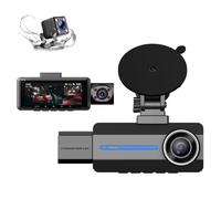 WODHMIEY 3.16in Dash Cam 3-Channel Recording, 170° Wide-Angle, 2K+720P+VGA, Collision Lock, Parking Monitor, Infrared Night Vision, 64GB Storage, Built-in Battery, Multi-Language Support