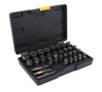 WODHMIEY 32Pcs Bolt Extractor Set for Stripped Rounded Frozen Rusted Bolts & Nuts Impact Socket Removal Kit with 1/4" & 3/8" Drive Adapters, Knockout Pin & Storage Case for Auto, Workshop, Industrial