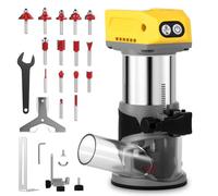 WODHMIEY Cordless Router 800W Brushless Wood Trimmer, 5 Variable Speeds 12000-24000RPM, Aluminium Base, Dust Port, 15PCS 1/4" Bit Set - Compatible with Dewalt 18V-21V Batteries (Not Affiliated)