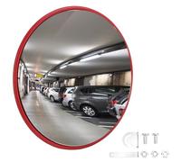 WODHMIEY Indoor Convex Safety Mirror 30/45/60 cm Traffic Blind Spot Mirror with Impact Resistant PC Lens Adjustable Wall Mount Bracket for Garage Driveway Office Store Use Red Warning Back