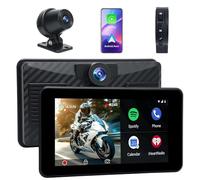 WODHMIEY Motorcycle CarPlay Screen with GPS Controller, 5" IPS Touchscreen, 2K Front & AHD Rear Camera, IPX8 Rated, Bluetooth 5.0, Wireless Android Auto, 9V-24V Dual Lens System for All Motorbikes