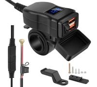 WODHMIEY Motorcycle Charging Adapter, Motorcycle Cell Phone with Voltmeter, Dual USB Ports, 12V-24V Universal, Water Resistant IP65 Rated, 5V/3.4A Output, USB+USB, Blue