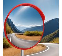 WODHMIEY Outdoor Convex Traffic Mirror with Sun Visor 30/45/60 cm Wide Angle Safety Mirror Impact Resistant PC Lens Pole Mountable for Driveway Road Garage Warehouse Use Red Warning Back