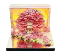 wodjcks 3D Desk Calendar 2026, Creative 3D Fantasy Tree House Memo Pad Desk Calendar, Tear-Away 3D Paper Art Notepad w LED Lights, 3D Art Memo Pad Gifts for Christmas,New Year Gift,Valentine(Pink)