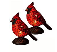 wodjcks Cardinal Lamp Stained Glass, Resin Cardinalis Night Light, Handmade Stained Glass Red Bird Accent Lamps, Home, Office Desk, Bedroom Décor, Christmas Art Decor Light(2pcs)