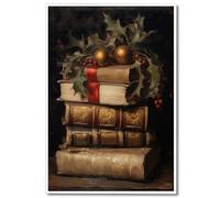 Wodkodnxy Vintage Christmas Canvas Wall Art, Rustic Books Art Still Life Pictures for Wall, Merry Christmas Poster Winter Print, Xmas Dark Academia Decor Wall Decorations Gifts 24x36in Unframed