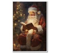 Wodkodnxy Zhangboboart Vintage Christmas Santa Reading Pictures Canvas Wall Art Poster Santa Photo Wall Decorations Gifts 24x36 Inch