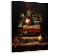WODMIS Dark Academia Christmas Book Wall Decorations Framed Canvas Art, Vintage Rustic Moody Xmas Bookish Decor Canvas Home Decorations for Home Library Reading Nook Corner Room Wall Decor 11x14