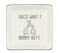 WODMIS Guess What? Bunny Butt Rabbit Lovers Gifts Ceramic Jewelry Tray Dish, Funny Bunny Rabbit Butt Jewelry Plate Ring Trinket Dish, Easter Bunny Rabbit Gifts for Women Teen Girls 285