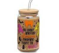 WODOHOLO Halloween Ghosts Drinking Glass Cup Gifts Spooky Pumpkin 16oz Drinking with Lid and Straw Can Shaped Glass Autumn Orange Iced Coffee Bear Can Glass Tumbler