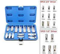 Wodsty 10-22mm Flare Nut Socket Wrench Set, 3/8 & 1/2 Inch Drive, 14-Piece, Chrome Vanadium Steel, for Diesel Injector and Fuel Line Union Nuts