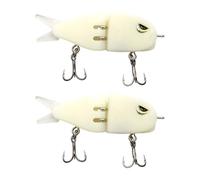 Wodsty 2-Piece Articulated Glide Bait Swimbait 6 cm 6.8 g with Soft Rubber Tail and 3D Eyes for Bass Fishing in Lakes Rivers Sea White Pack of 2