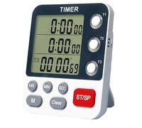 Wodsty 3 Channel Timer, Large Screen Up Down Countdown Clock, Magnetic Desktop Timer with Memory, Flashing Light, Loud Low Silent Modes, White