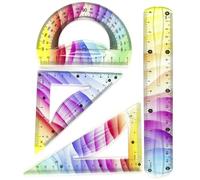 Wodsty 4-Pack Flexible Plastic Rulers Set with Protractor and Triangle Rulers, Dual Metric and Imperial Scales for Students and Artists