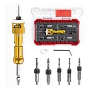 Wodsty 5-Piece Countersink Drill Bit Set with 1/4" Quick Release Hex Shank, Adjustable Stop Collar, Carbide Blades for Woodworking and Metalworking