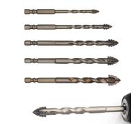 Wodsty 5-Piece Four-Flute Eccentric Drill Bit Set for Glass Tile and Masonry, 6-14mm Carbide Tip, Hex Shank for Hand and Electric Drills