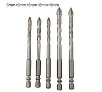 Wodsty 5pcs Four-Flute Eccentric Drill Bit Set for Glass and Tile, Carbide Tip, Hex Shank, 3-8mm Punching Diameter, Compatible with Water Drill