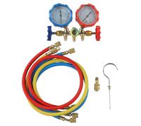 Wodsty AC Manifold Gauge Set for R134A and R1234YF, Automotive 4-Way Car AC Gauge with Brass Manifold and 3 Color-Coded Hoses