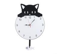 Wodsty Black Cat Silent Wall Clock with Moving Tail, 40x25cm Acrylic Battery Operated Decorative for Home Office Bedroom