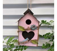 Wodsty Handmade Wooden Country Style Bird House | Rustic Wooden Hanging Bird House Garden Decoration with Iron Sheet and Grass Tendril