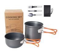 Wodsty Portable 12 Person Camping Cookware Set Nonstick Aluminum Alloy Lightweight Stackable with Folding Handle and Mesh Bag For Backpacking Hiking and Outdoor Cooking