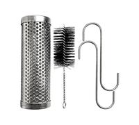 Wodsty Stainless Steel Grilling Basket for Rotisserie Oven, 12 Inch BBQ Cage with Brush and Hooks for Baking Nuts, Coffee Beans, and Dried Fruits