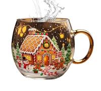 Wodustee Christmas Glass Mug, Christmas Transparent Painted Coffee Cup, Stocking Stuffer Stained Glass Coffee Drinking Mug with Handle, Festive Beverage Containers Drinkware for Latte Cocoa Milk
