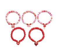 Woedpez 5 Pieces Romance Stackable Bracelets Set Heart Design Wristband Charm Comfort Fit Perfect Valentine Day Gift Alloy Bracelets
