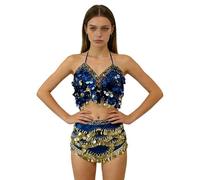 Woedpez Belly Dance Costume Hip Scarf and Glittering Sequins Skirt Wrap Photography Studio Wear for Nightclub Outdoor Show Belly Suit