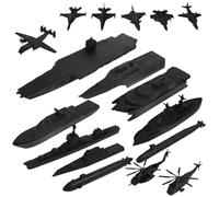 Woedpez Black Naval Vessel Aircraft Collection 17PCS Model Figurine for Creative Building Children Pretend Play Scene Setting Ship Model Set