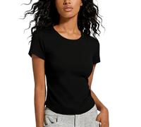 Woedpez Breathable Cotton Womens Shirt Comfortable Fabric Short Sleeve Top Comfortable Workouts Daily Casual Blouse Tiny Women ' s Tshirt Black