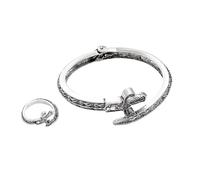 Woedpez Elegant Snake Shape Open Bangle and Rings Set Vintage Engraved Design Adjustable Size for Women and Men Open Snake