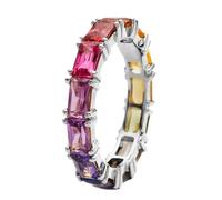 Woedpez Fashionable Multicolor Zircon Rings Dainty Copper Finger Jewelry Trendy Rainbows Bands Perfect for Daily Wear Copper Fashion