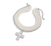 Woedpez Fashionable Pearls and Gold Crosses Pendnat Necklace for Trendy Women Featuring A Chunkies Statement Pieces Pendant Elegant Faith Necklace