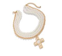 Woedpez Fashionable Pearls and Gold Crosses Pendnat Necklace for Trendy Women Featuring A Chunkies Statement Pieces Pendant Elegant Faith Necklace