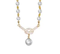 Woedpez Fashionable Two Tone Simulated Pearls Necklace with Adjustable Clasp Elegant Jewelry for Parties Dinner Dates Pendant Necklace