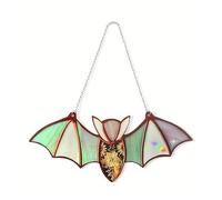 Woedpez Halloween Bat Stained Glass Window Hanging Acrylic Bat Wall Hangings Decoration Art Acrylic Window Hanging Bat Stained Glass Window Hangings Halloween Bat Hanging Acrylic Wall