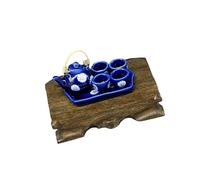 Woedpez Miniature Teaware Set Model for Children and Collectors with Blue White Porcelain Teapot Cup Tray Doll House Furniture Miniature Ceramic Teaware
