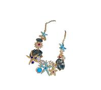 Woedpez Necklace Earrings Set Featuring Starfishes Shell Coral Designs with Alloy Rhinestones and Imitation Pearls for Women Oceanics Theme Jewelry