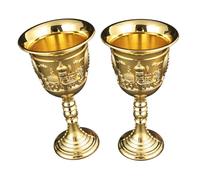 Woedpez Ornate Raised-Foot Liquor Goblet, Gold 2PCS | Zinc Alloy Embossed Drink Cup for Family Meals, Table Display, and Home Decor