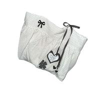 Woedpez Stylish Dot Print Canvas Shoulder Bag With Bows Accent Roomy Interior Comfortable Wide Strap Daily Carry Korean Elegant Underarm Bag